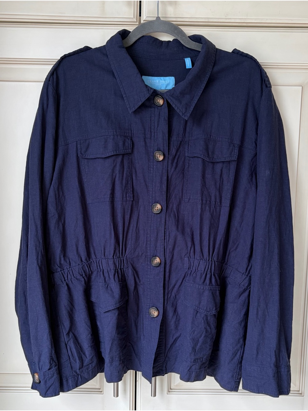 Draper James RSVP Navy Utility Button-Front Jacket with Elastic Waist. XL.